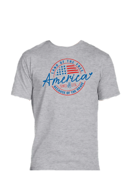 Short sleeve T-shirt UNISEX - 50%COTTON 50% POLYESTER. Enjoy Life. AMERICA, LAND OF THE FREE BECAUSE OF THE BRAVE.