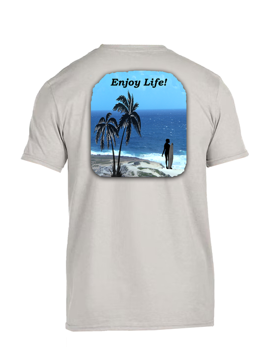 ENJOY LIFE T-SHIRT 100% PRESHRUNK COTTON- ENJOY LIFE. CARRIBEAN SCENE.