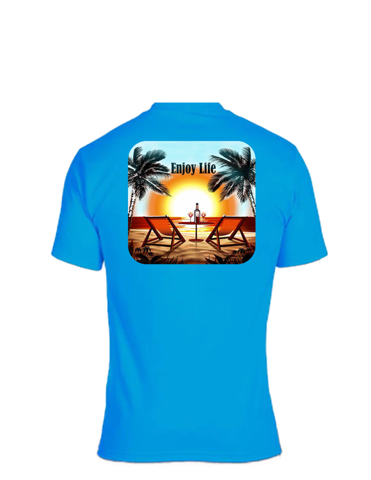 Short sleeve T-shirt UNISEX - 50%COTTON 50% POLYESTER. Enjoy Life Beach Setting.