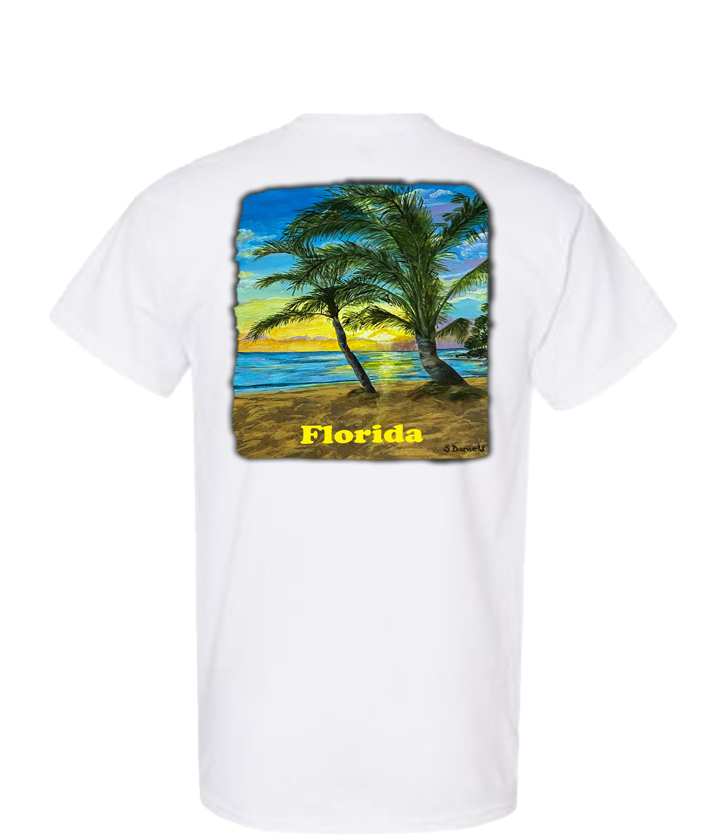 ENJOY LIFE T-SHIRT 100% PRESHRUNK COTTON- ENJOY LIFE. FLORIDA SUNSET PAINTING.