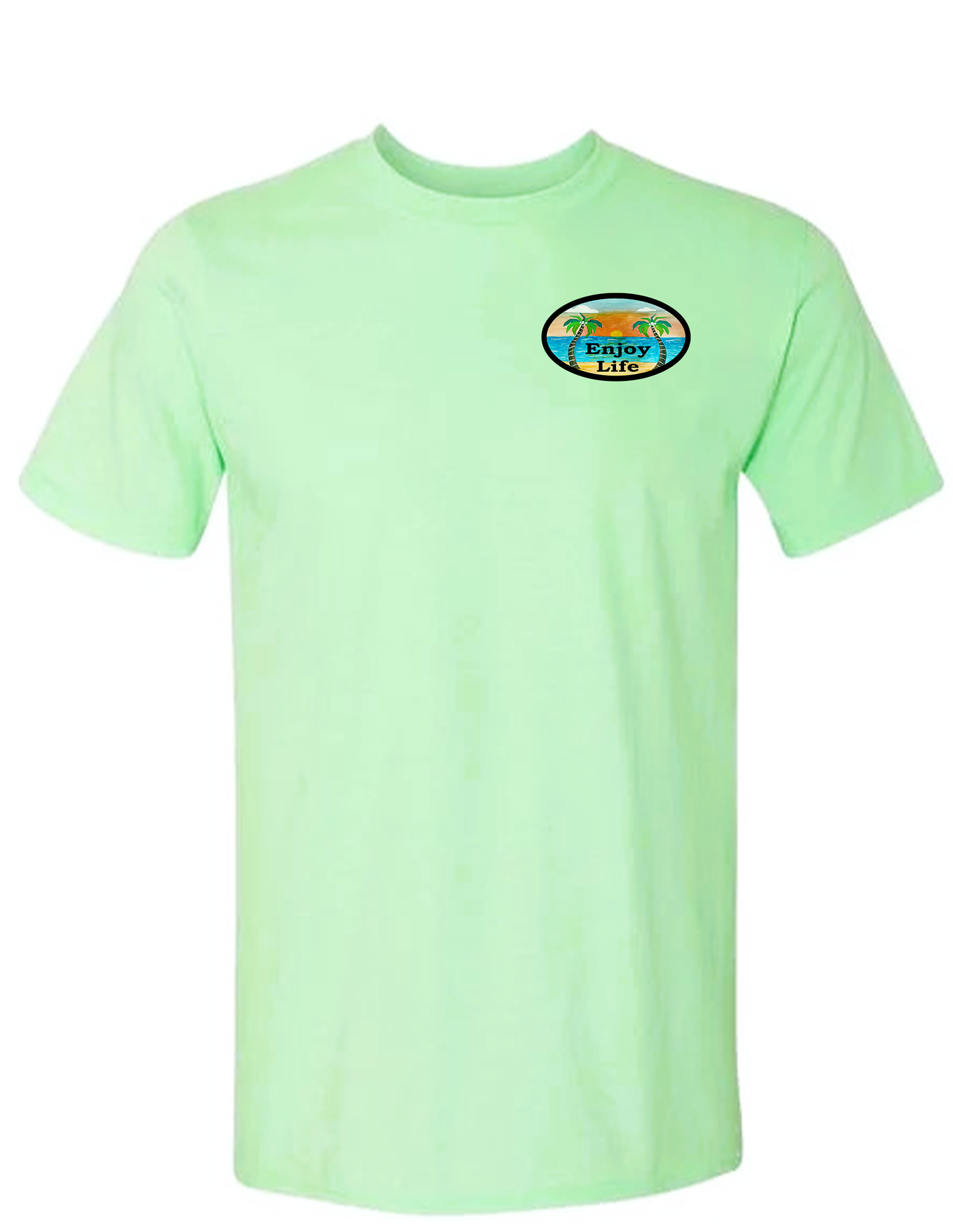 ENJOY LIFE T-SHIRT 100% PRESHRUNK COTTON- ENJOY LIFE BEACH SETTING.