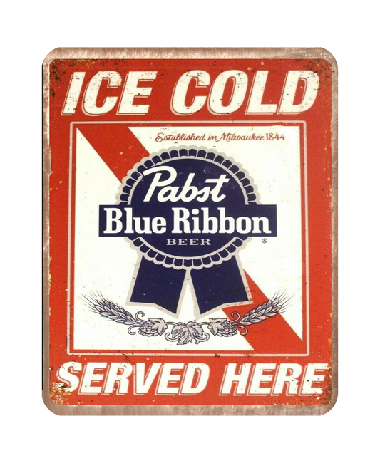 Man Cave - Garage - Bar, SIGNS. Ice Cold Pabst Blue Ribbon served here.