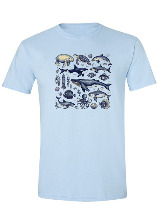 ENJOY LIFE T-SHIRT 100% PRESHRUNK COTTON- SEA CREATURES