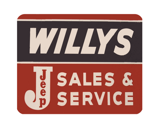 Man Cave - Garage - Bar, SIGNS. WILLYS JEEP SALES & SERVICE SIGN.