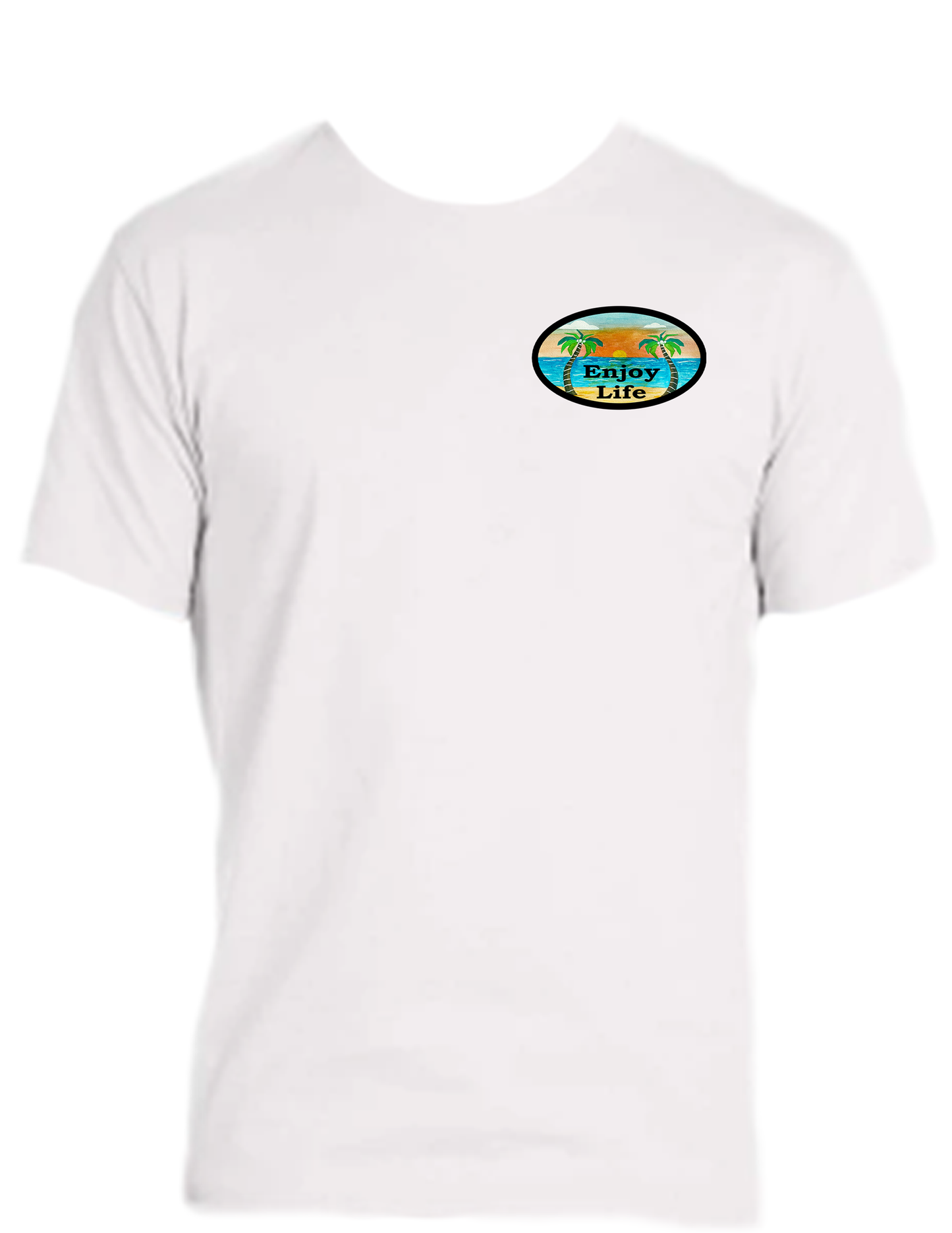 ENJOY LIFE T-SHIRT 100% PRESHRUNK COTTON- ENJOY LIFE BEACH SETTING.