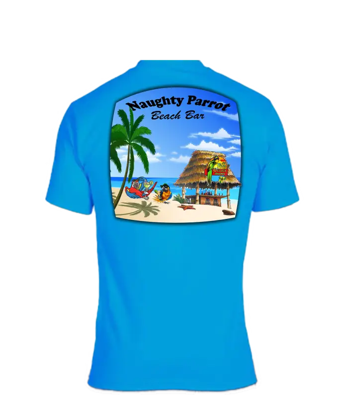 Enjoy Life T-shirt 50/50 Cot/poly-naughty Parrot Beach Bar